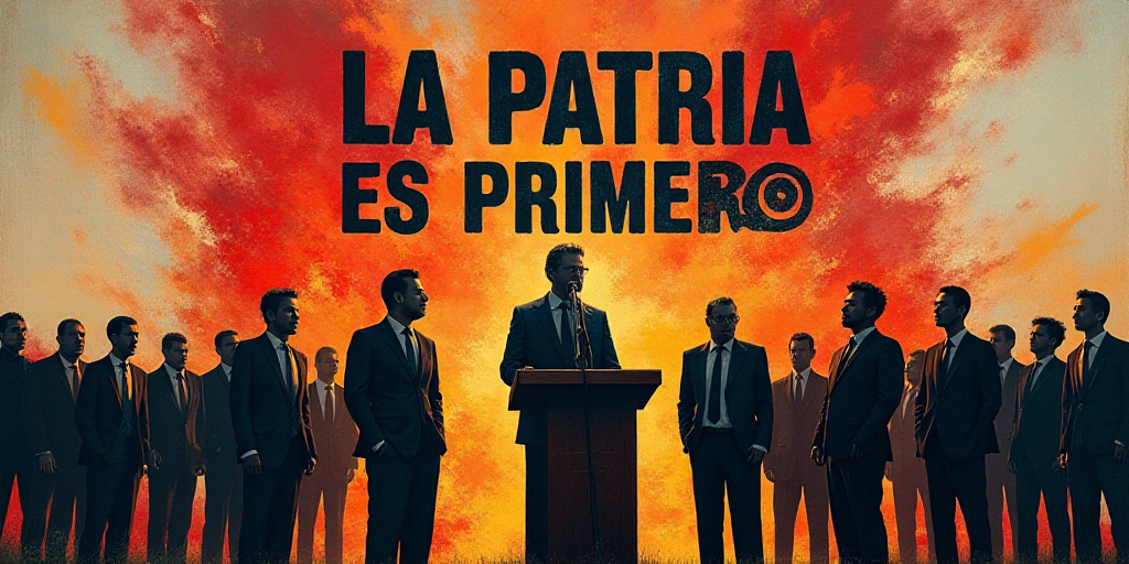 a group of people standing at a podium in front of a sign that says la patria es primero, David Alfa