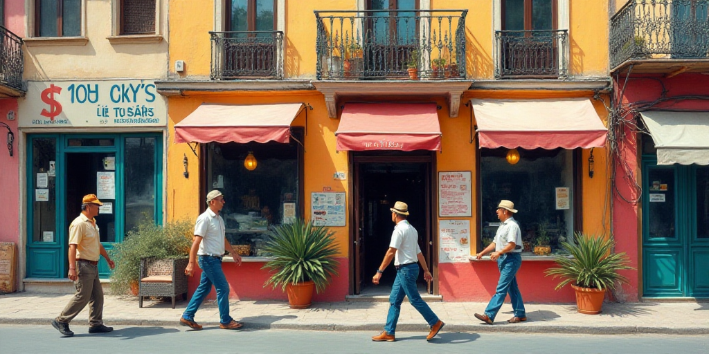 a group of people walking past a store front with a sign that says dollars on it and a sign that say