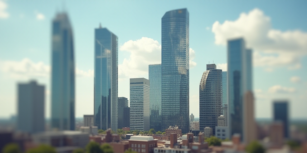 a group of tall buildings with a sky background and a few clouds in the sky above them, with a few b