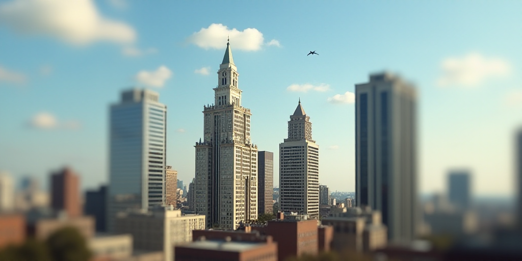 a group of tall buildings with a sky background and a few clouds in the sky above them, with a few b