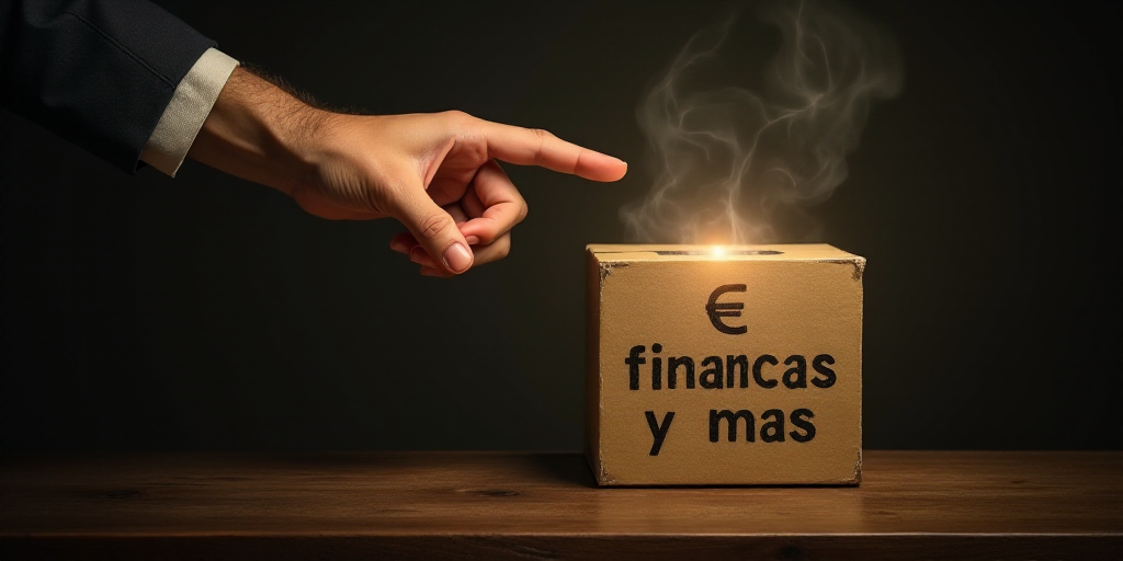 a hand is pointing at a box with a light coming out of it and the words, finanzas y mas, El Greco, b