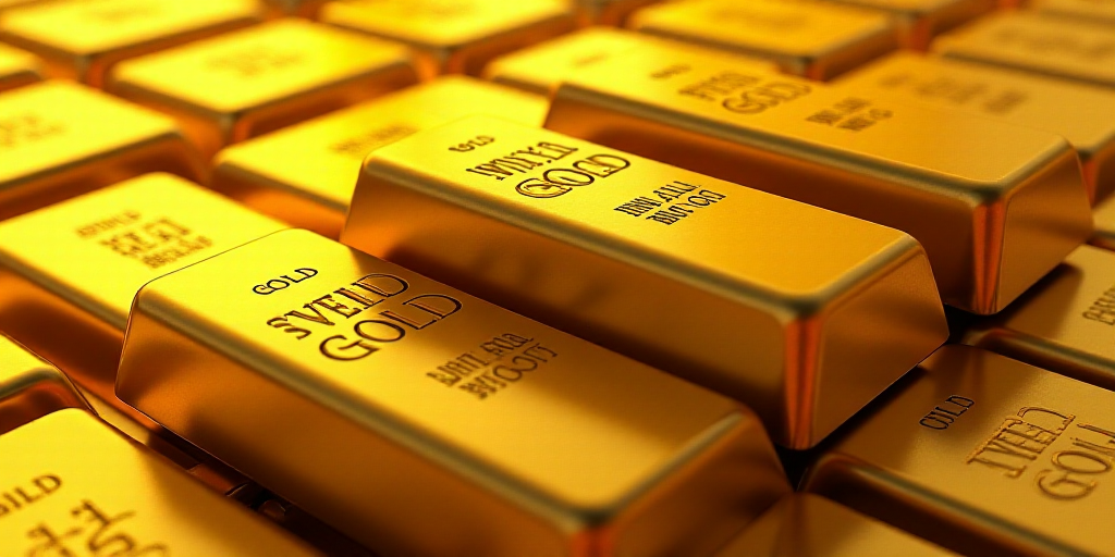 a large amount of gold bars are stacked together in rows and stacked on top of each other, with the
