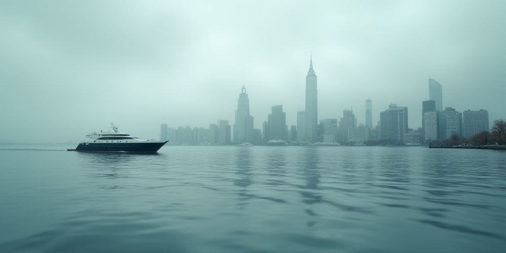 a large body of water with a city in the background and a boat in the water in the foreground, David