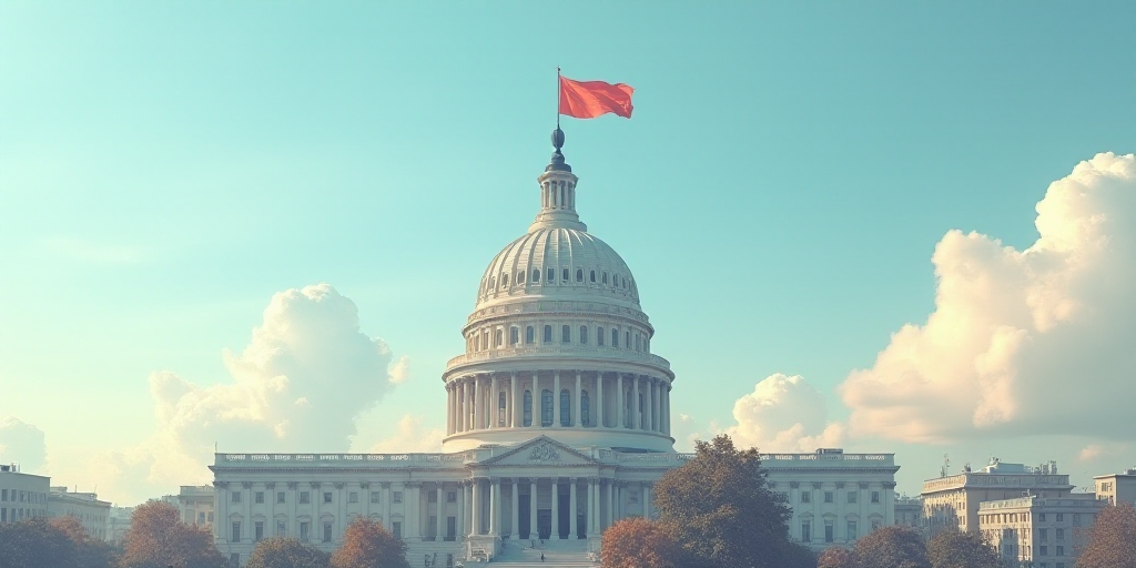 a large dome with a flag on top of it and a sky background with clouds in the background and a few b