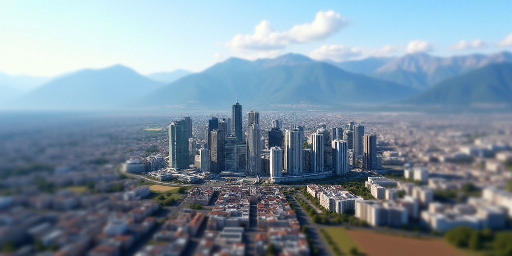 a large group of buildings in a large city with mountains in the background and a sky line in the fo
