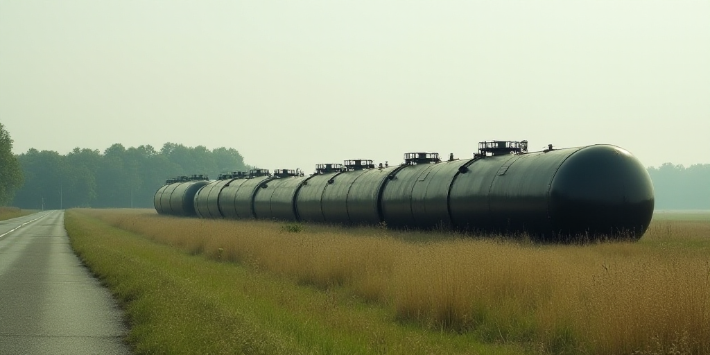 a large group of tanks sitting in a field next to a road and a field of grass and trees, Constant Pe