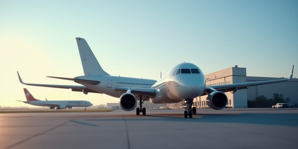 a large jetliner sitting on top of an airport tarmac next to a building with a plane on it, Ceferí