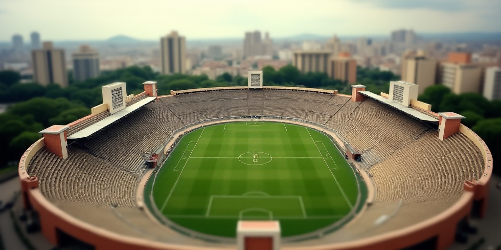 a large stadium with a lot of grass in the middle of it and a lot of buildings in the background, Da