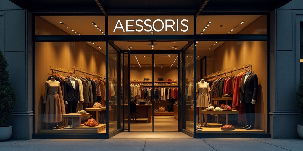 a logo for a company that sells accessories and accessories for sale in the store's storefront windo