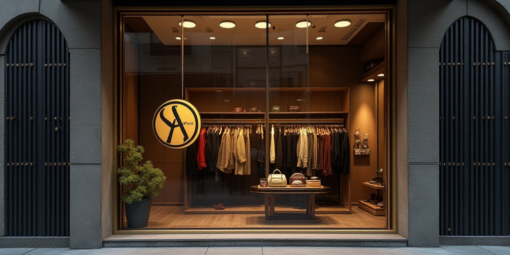 a logo for a company that sells accessories and accessories for sale in the store's storefront windo