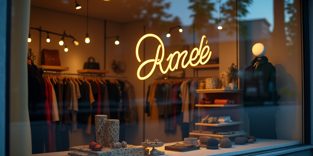 a logo for a company that sells accessories and accessories for sale in the store's storefront windo