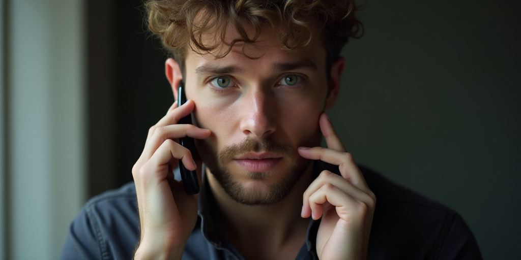 a man holding a cell phone up to his face with a picture of him on it's screen, Erik Ortvad, 8 k, a
