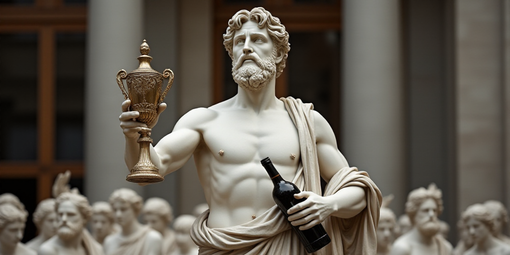 a man holding a trophy and a bottle of wine in his hand while standing in front of a crowd, Beta Vuk