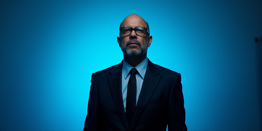 a man in a suit and glasses standing in front of a blue background with a caption that reads, opinio