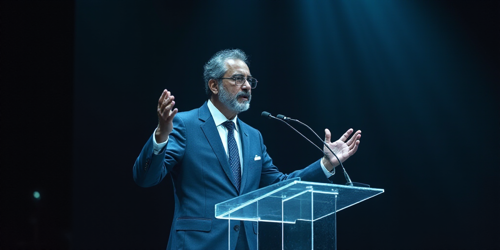 a man in a suit and tie giving a speech at a podium with his hands up in front of him, Carlos Enríq