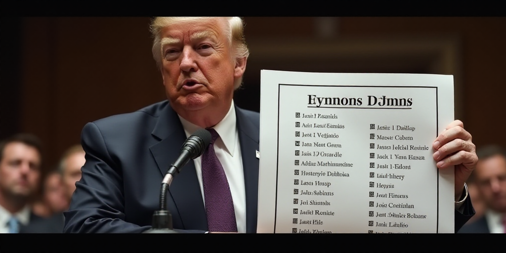 a man in a suit and tie holding a sign with a list of presidential families on it in front of a micr