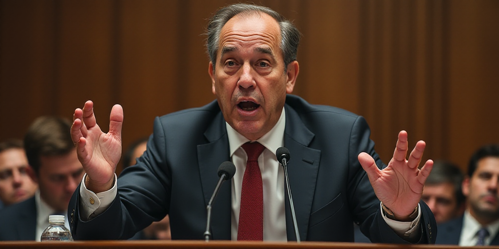 a man in a suit and tie is gesturing at a microphone with other people behind him in a meeting room,