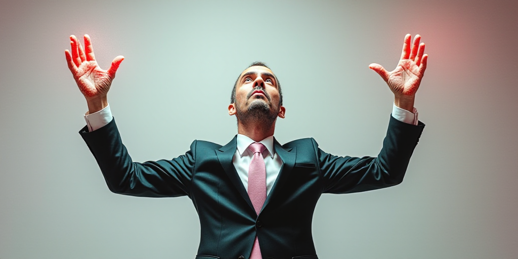 a man in a suit and tie is holding his hands up in the air with his hands up in the air, Bogi Fabian