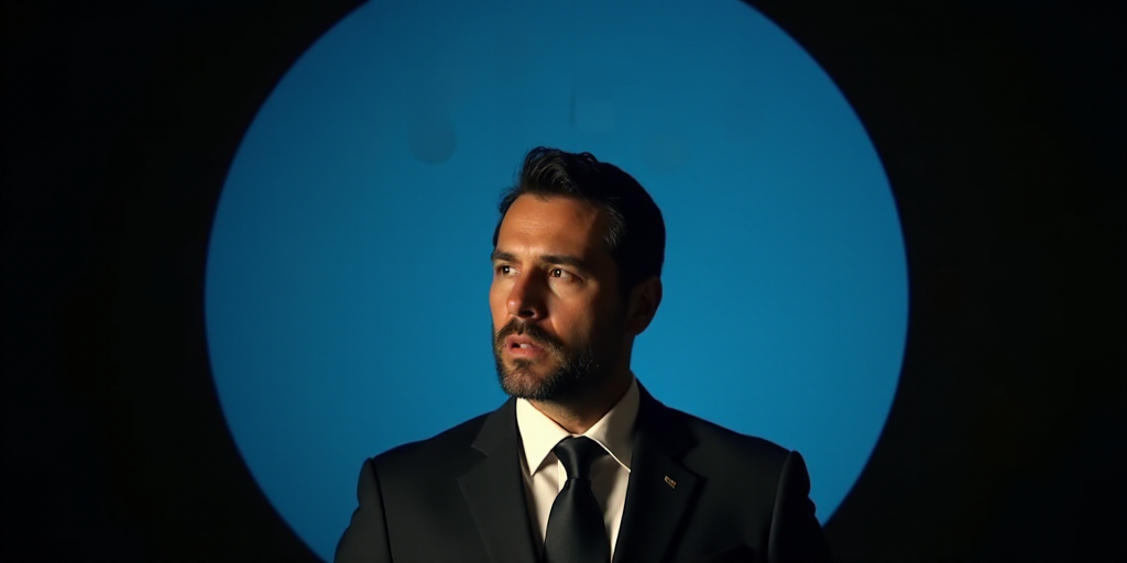 a man in a suit and tie is shown in a blue circle with the words opinion on it and a black backgroun
