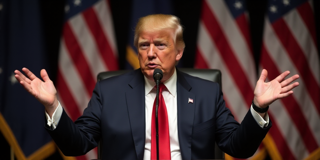 a man in a suit and tie sitting in front of a flag and a microphone with his hands out, Donald Rolle