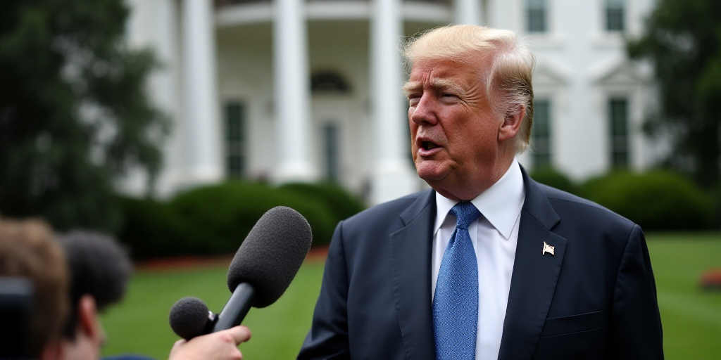 a man in a suit and tie speaking to reporters outside a white house with a microphone in his hand, D