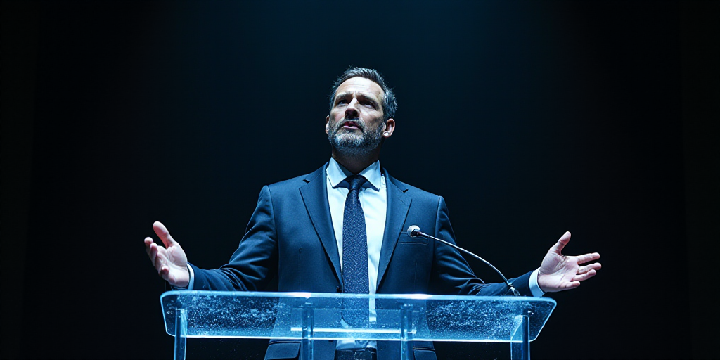 a man in a suit and tie speaking at a podium with his hands out to the side of the podium, ESAO, mit