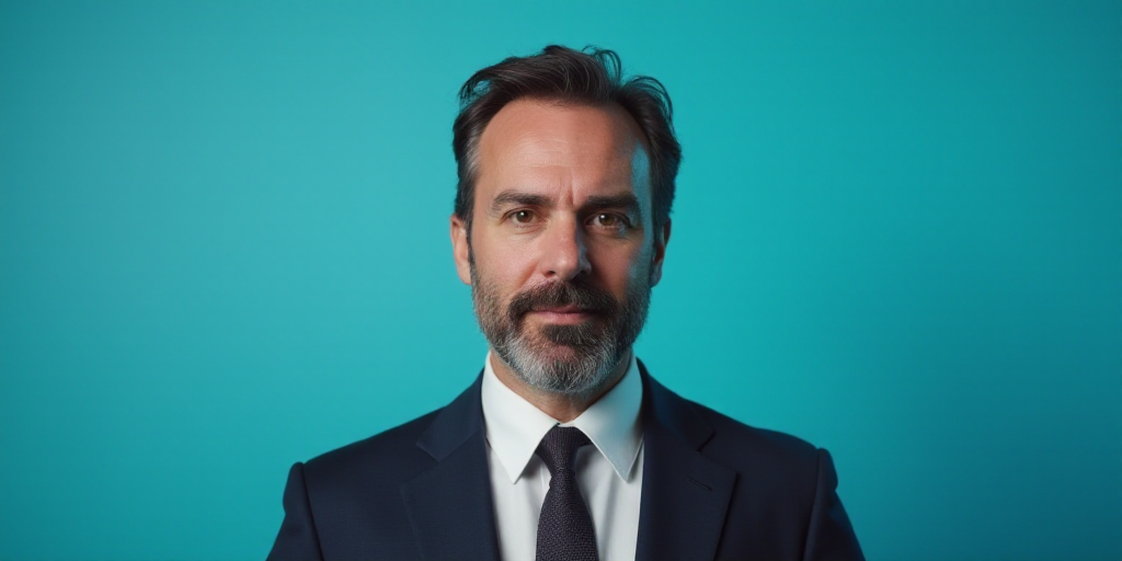 a man in a suit and tie standing in front of a blue background with a caption that reads el paso ros