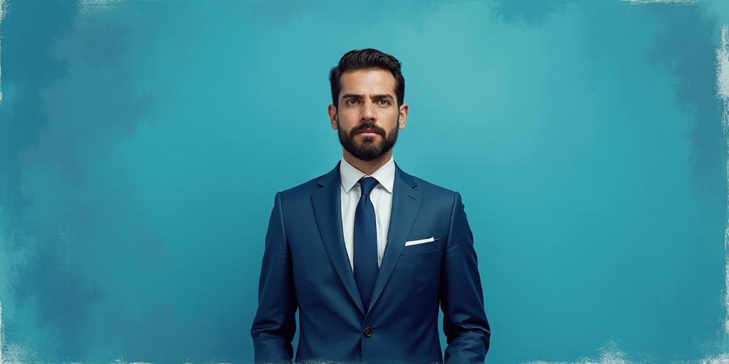 a man in a suit and tie standing in front of a blue background with a caption that reads, louis migu