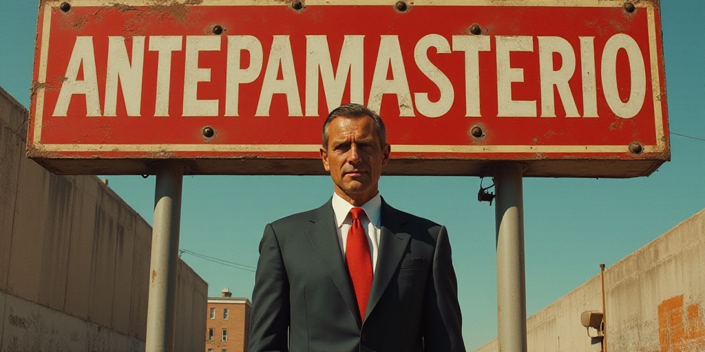 a man in a suit and tie standing in front of a sign that says antepamasterio, Donald Roller Wilson,