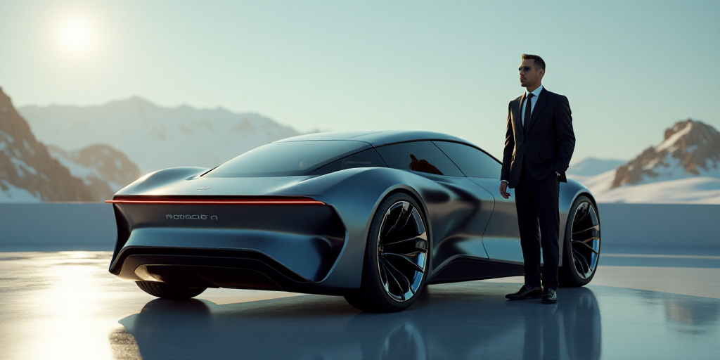 a man in a suit and tie standing next to a car with a man in a suit and tie, Dahlov Ipcar, future, a