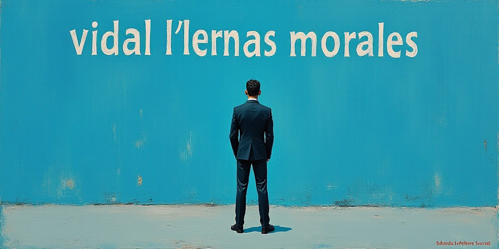 a man in a suit standing in front of a blue background with the words vidal llernas morales, Eduardo