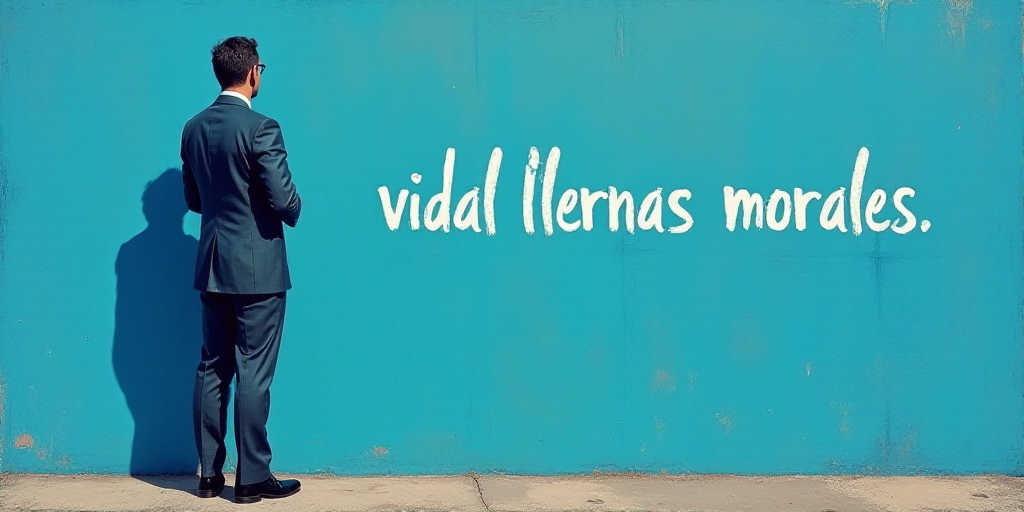 a man in a suit standing in front of a blue background with the words vidal llernas morales, Eduardo