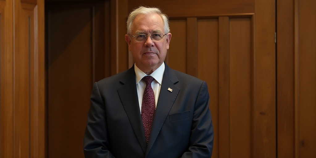 a man in a suit standing next to a wooden wall with a wooden panel behind him and a wooden wall behi