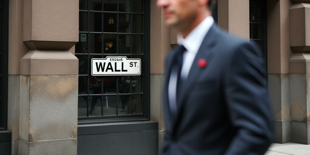 a man in a suit walks past a wall street sign on a building in new york city, ny, Andries Stock, mit