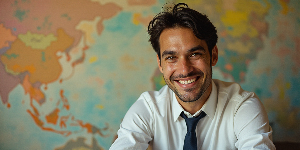 a man in a tie is smiling for the camera with a caption in spanish above him that reads, enrique cam