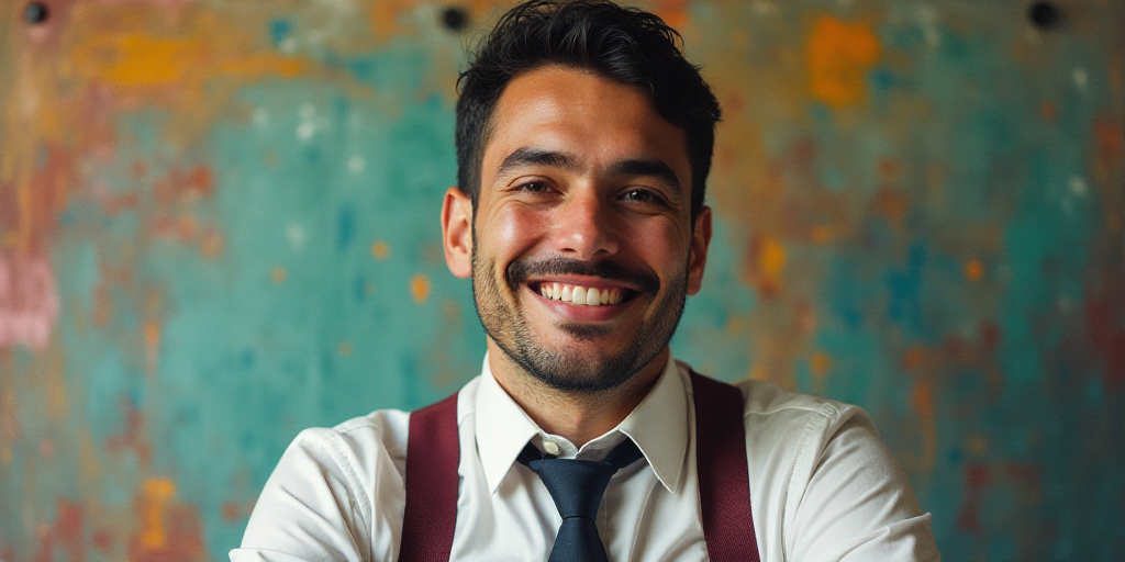 a man in a tie is smiling for the camera with a caption in spanish above him that reads, enrique cam