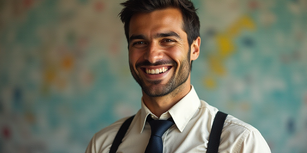 a man in a tie is smiling for the camera with a caption in spanish above him that reads, enrique cam