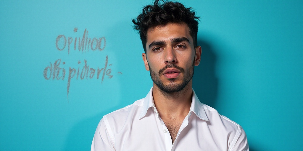 a man in a white shirt is on a blue background with a black and white photo of him and the words opi