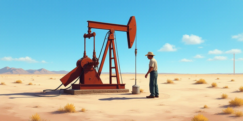 a man is working on a pump in the desert with a blue sky in the background and a few wires in the ba