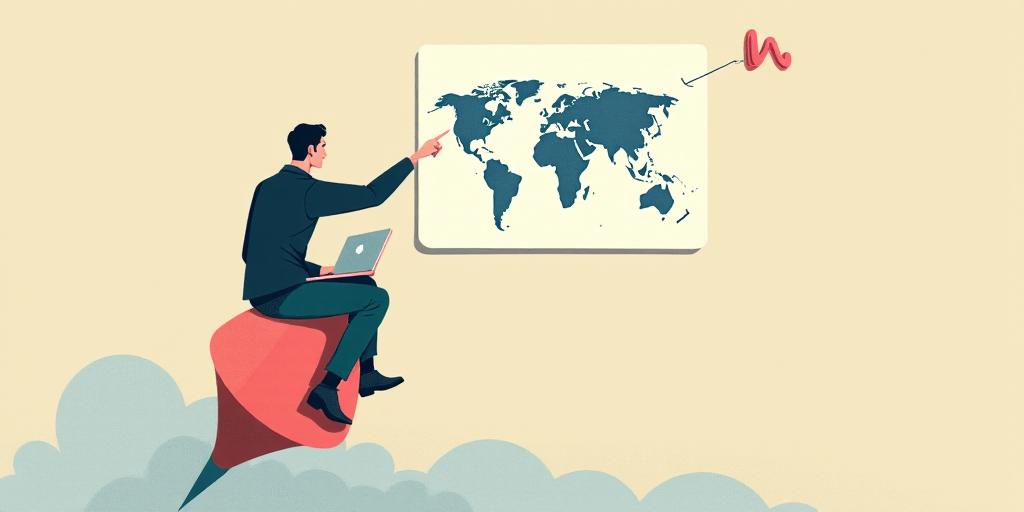 a man sitting on a pin pointing to a chart with a laptop on it and a chart above him, Andries Stock,