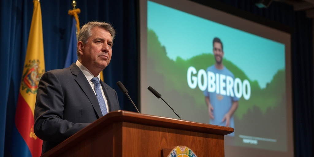 a man standing at a podium with a microphone in front of him and a screen behind him that says gobie