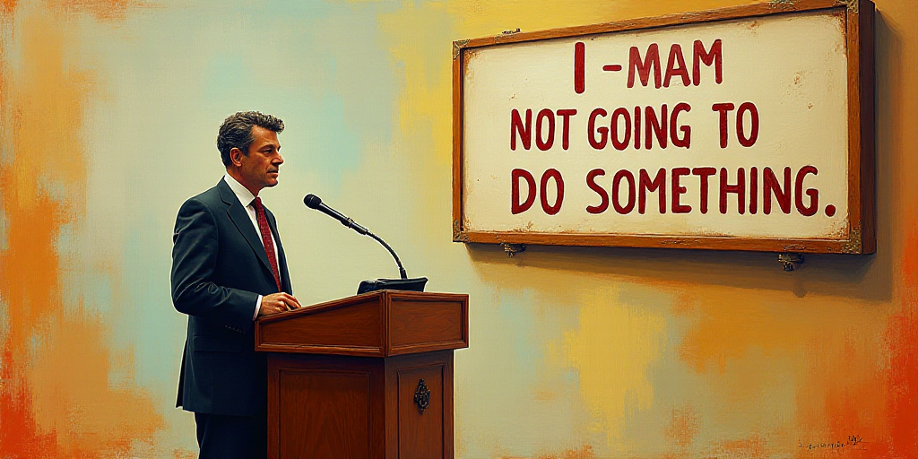 a man standing at a podium with a microphone in front of him and a sign behind him that says, i am n