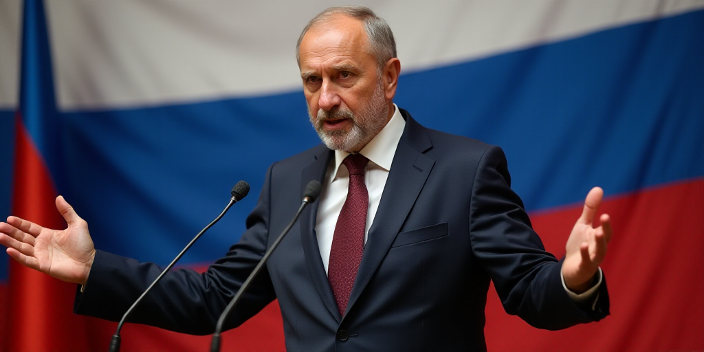 a man standing in front of a flag and a microphone in front of him with his hands out to the side, A