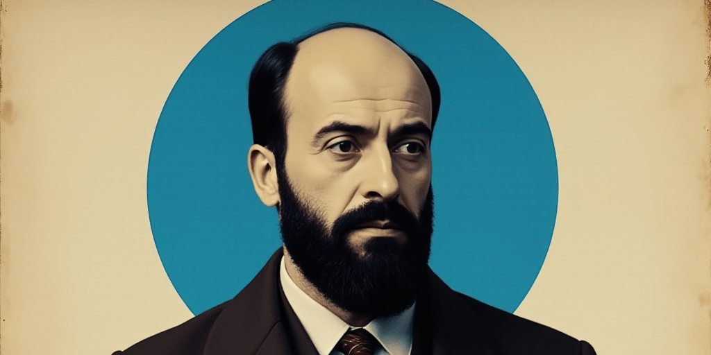 a man with a beard and a beard in a blue circle with the caption of a man with a beard, El Lissitzky