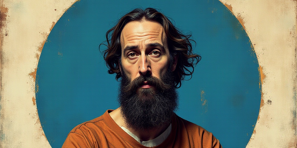 a man with a beard and a beard in a blue circle with the words opinion jesus's carrilo, Edward Otho