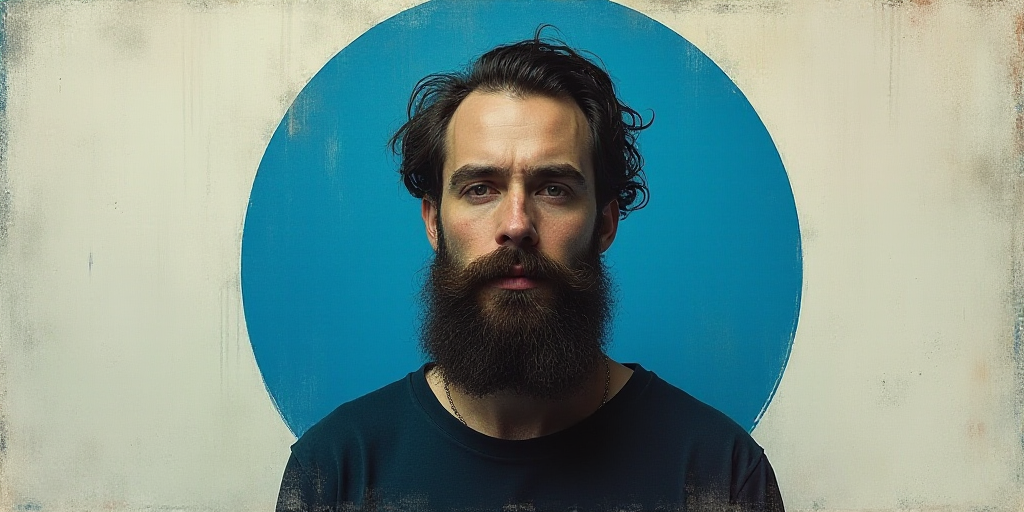 a man with a beard and a beard in a blue circle with the words opinion jesus's carrilo, Edward Otho
