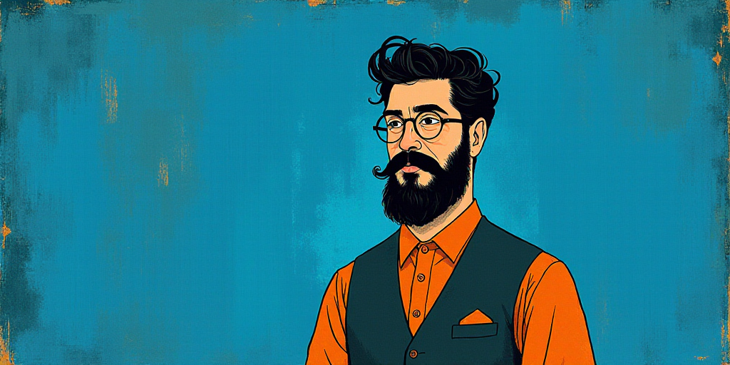 a man with a beard and glasses standing in front of a blue background with the words, el pasonista,
