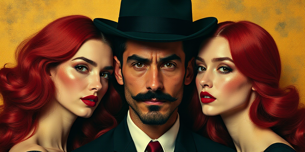 a man with a hat and two women with red hair and a man with a mustache and a hat, Estuardo Maldonado