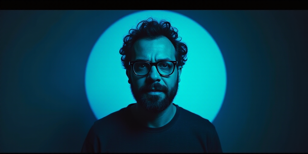 a man with glasses and a beard in a blue circle with the words opinion on it, oscar flores, Edward O