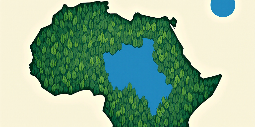 a map of africa with a lot of green leaves on it's side and a blue map of africa in the middle, Andr